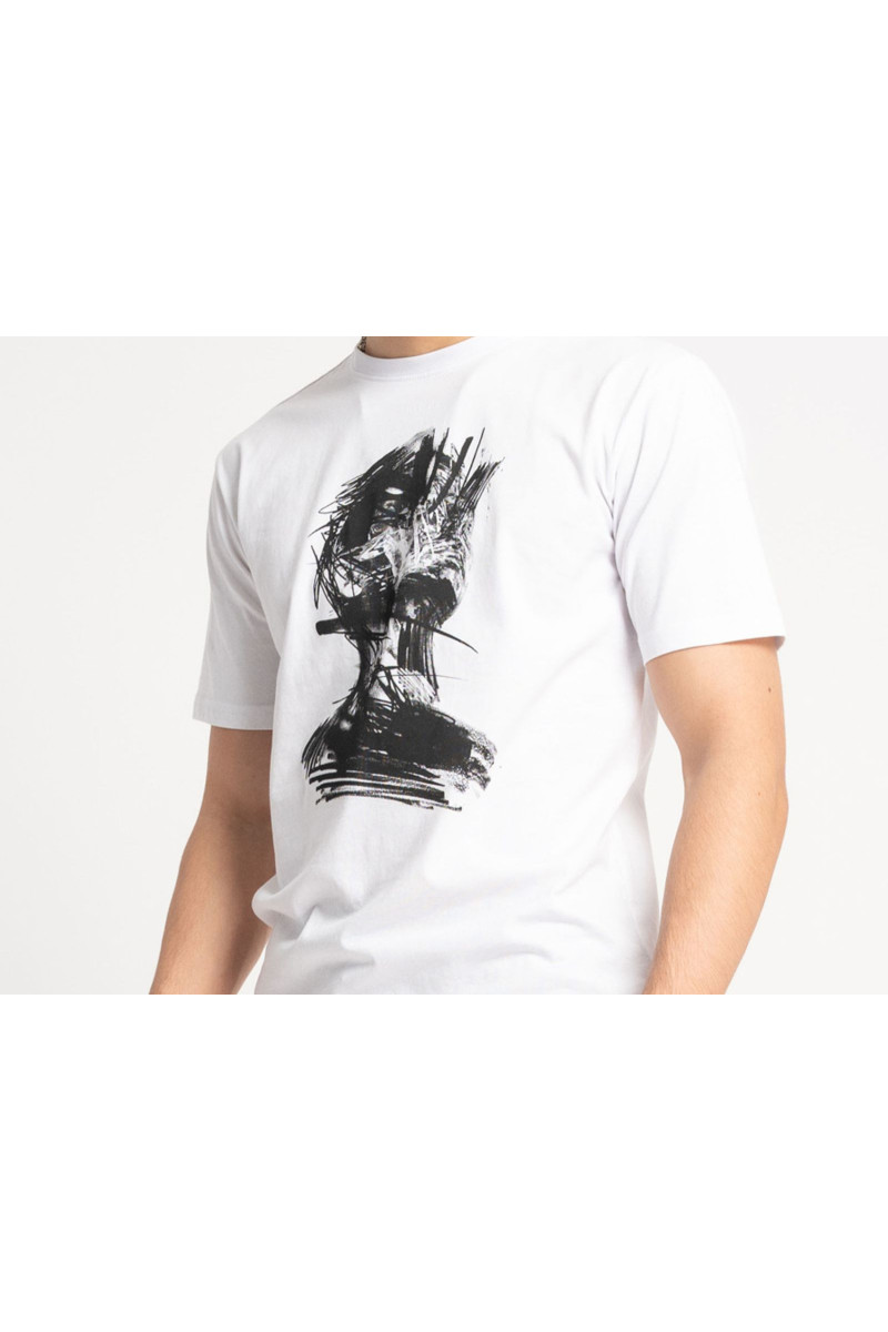 Biały t-shirt z autorską grafiką z przodu, biały