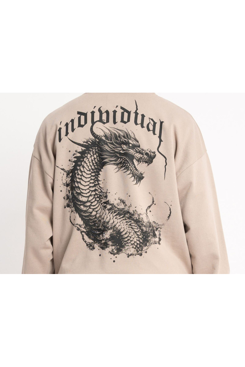 Beżowa bluza BOXY z kapturem z autorską grafiką z tyłu, beżowy