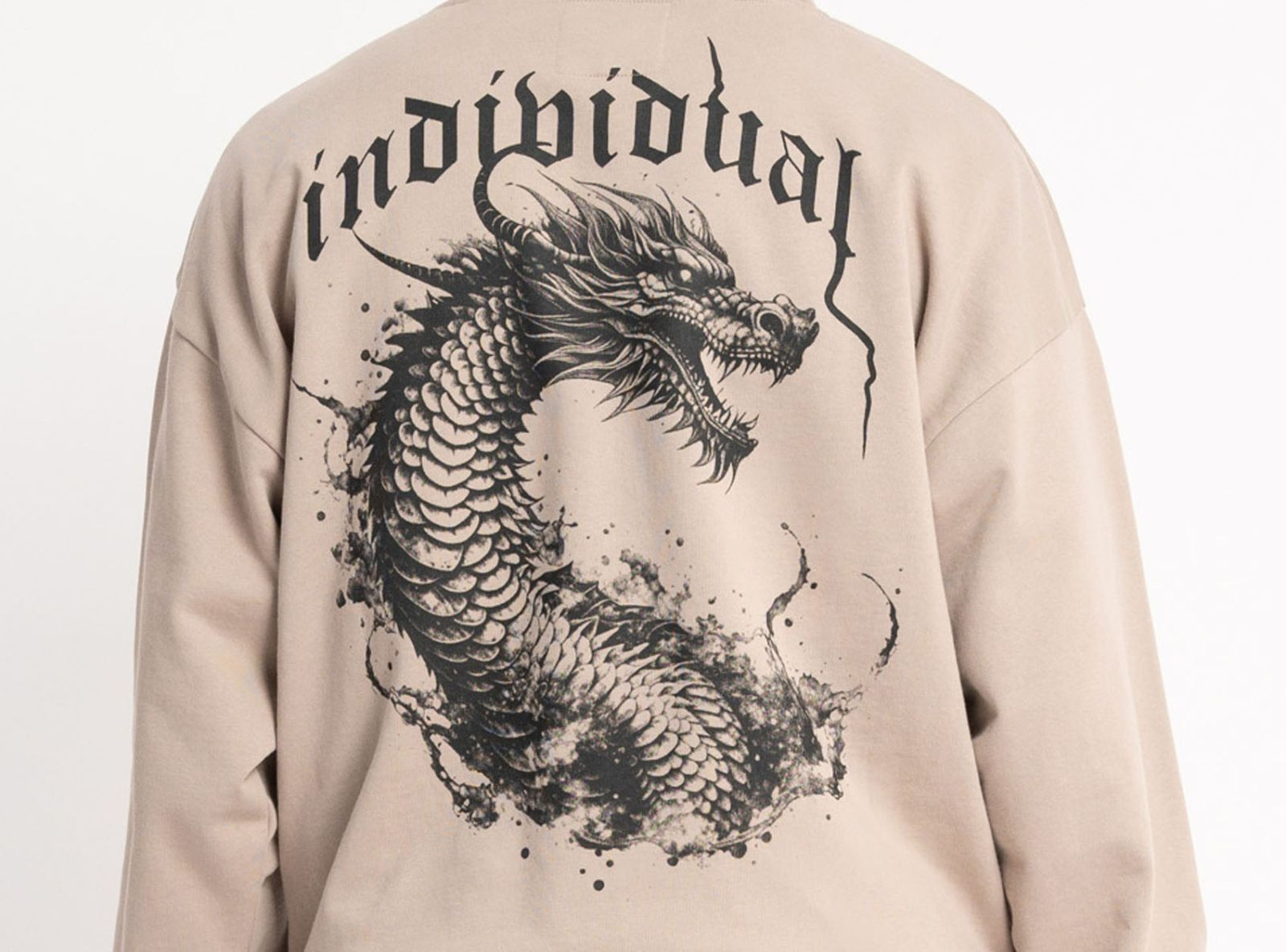 Beżowa bluza z kapturem z autorską grafiką z tyłu