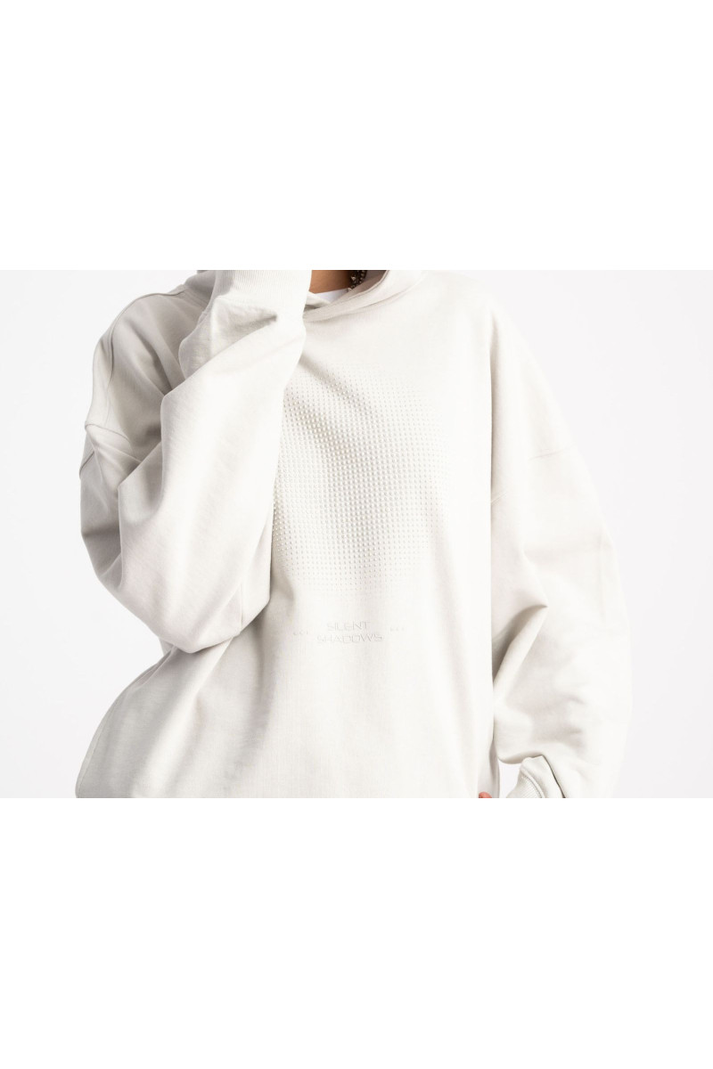 Jasnoszara bluza OVERSIZE z kapturem z przestrzennym nadrukiem z przodu, szary
