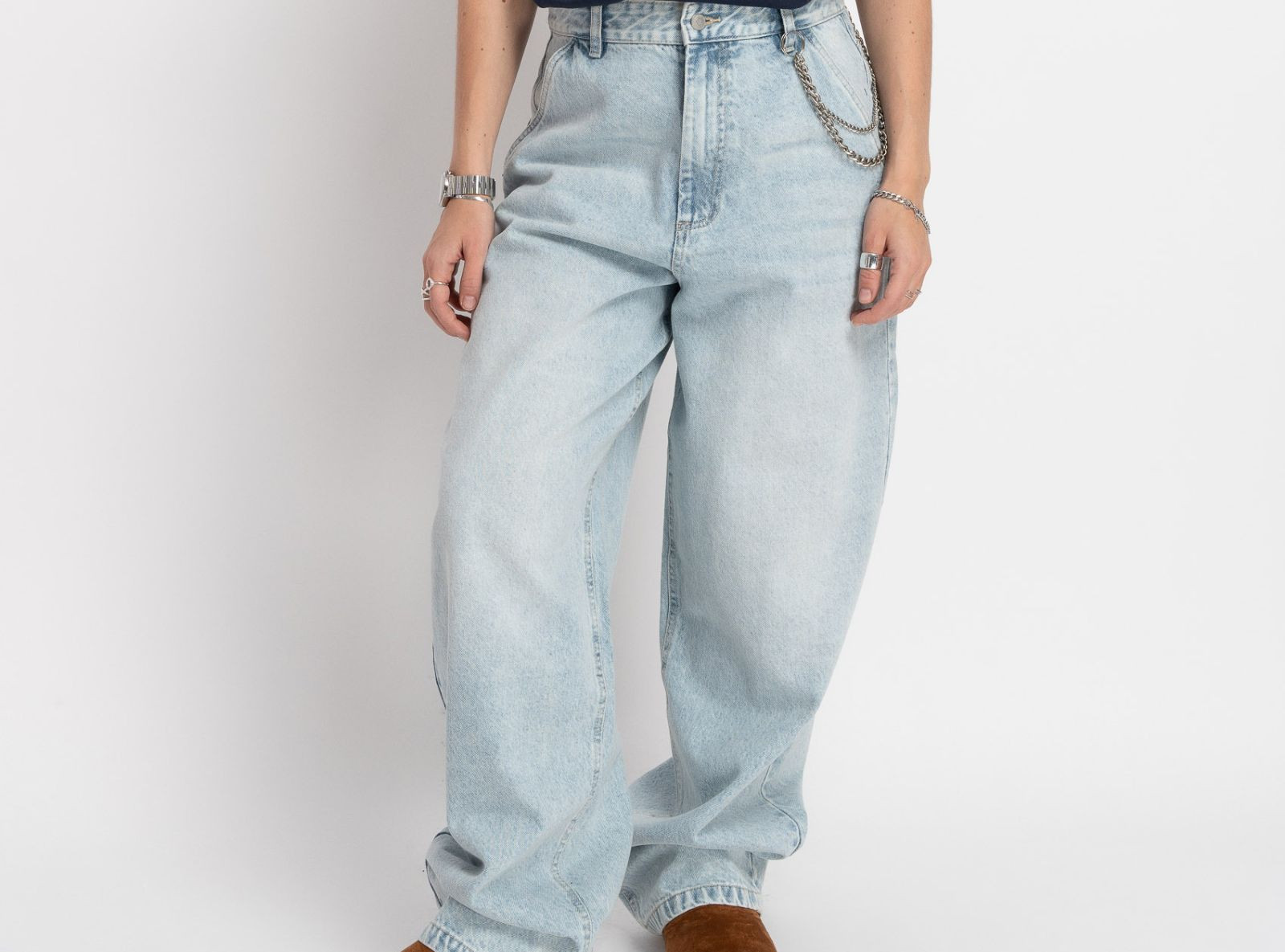 Niebieskie jeansy BAGGY z efektem sprania