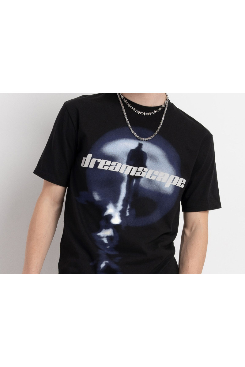 Czarny t-shirt z autorską grafiką z przodu, czarny