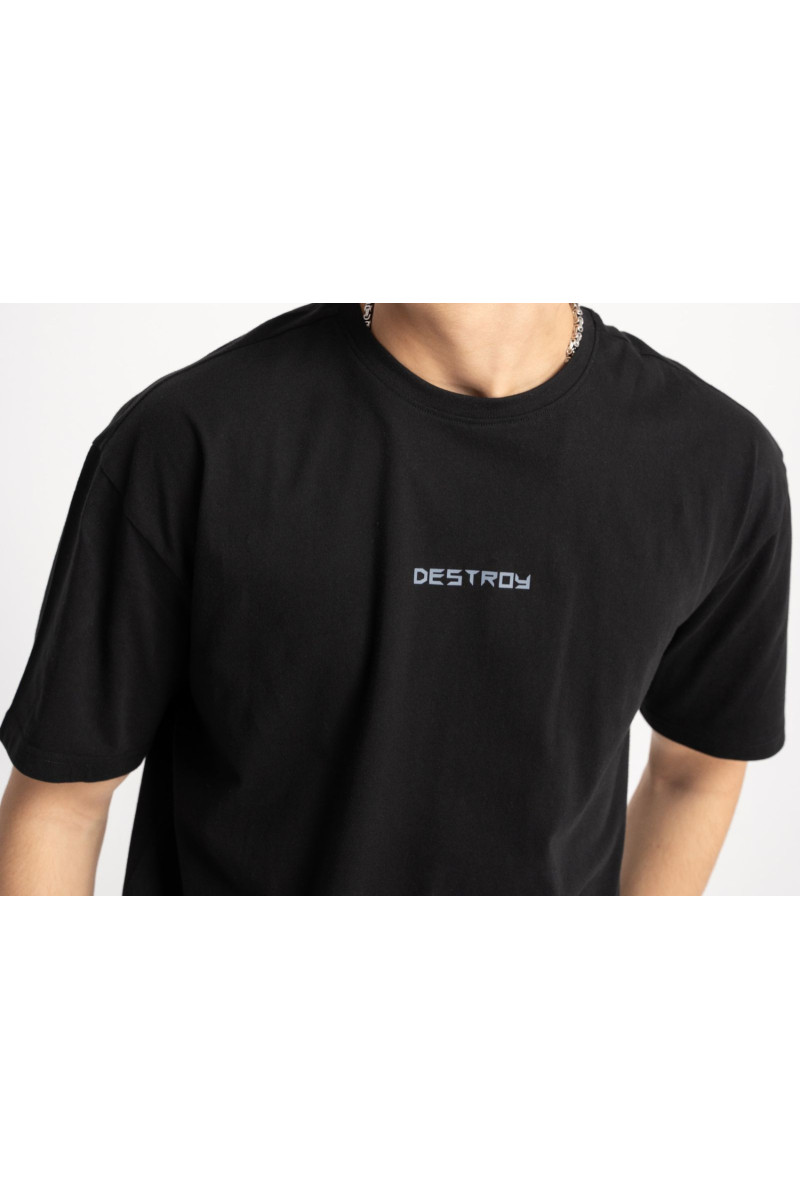 Czarny t-shirt z autorską grafiką na plecach, czarny