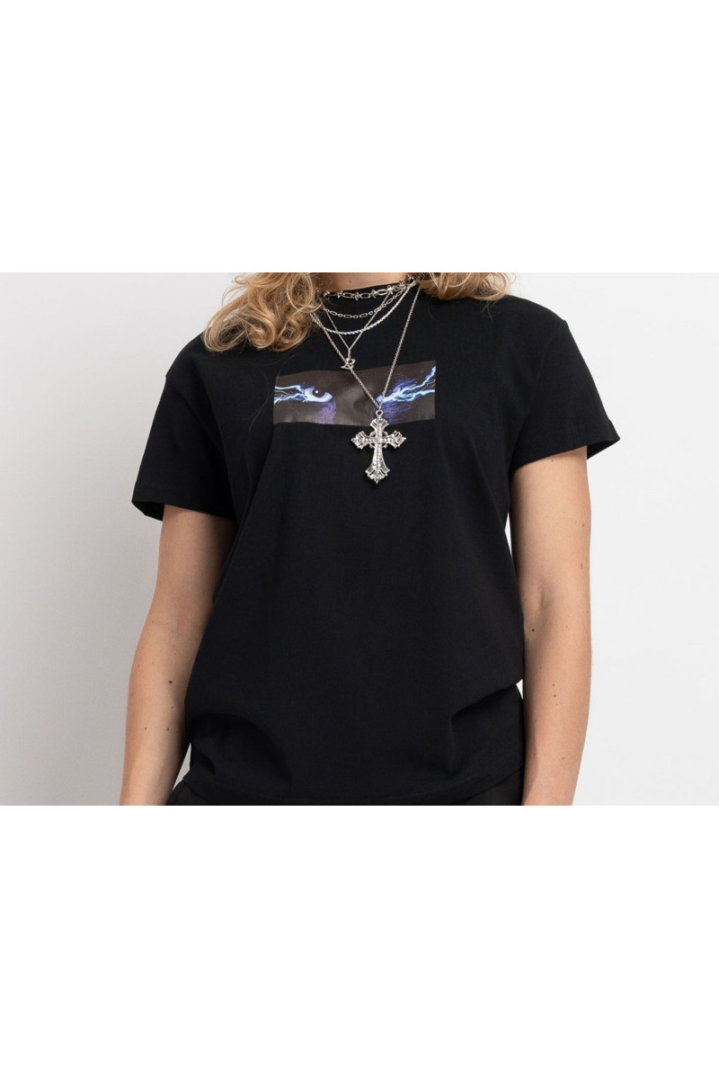 Czarny t-shirt z autorską grafiką z przodu, czarny