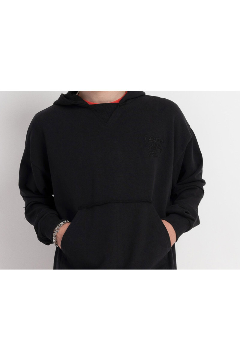 Czarna bluza z kapturem BOXY z minimalistycznym nadrukiem, czarny