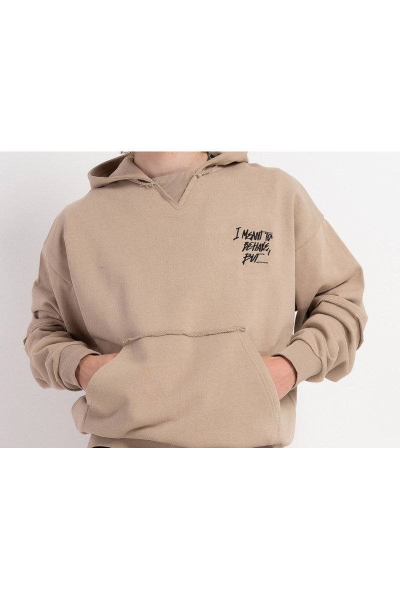 Beżowa bluza BOXY z kapturem z nadrukiem, beżowy