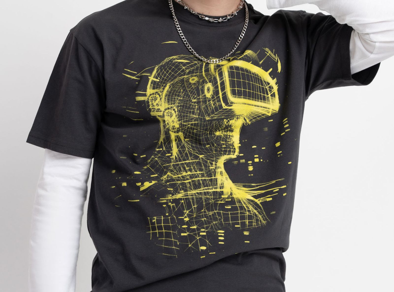 Czarny t-shirt z autorską grafiką z przodu