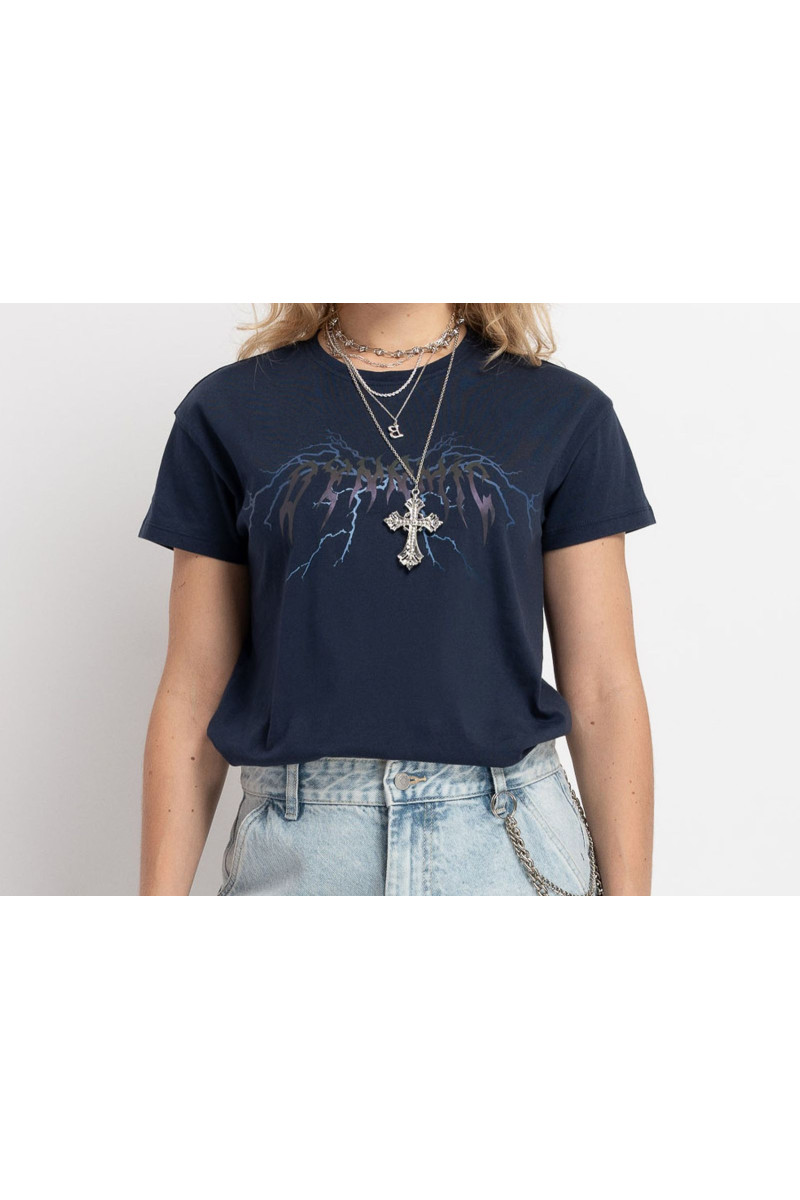 Granatowy t-shirt RELAXED z autorską grafiką z przodu, granatowy