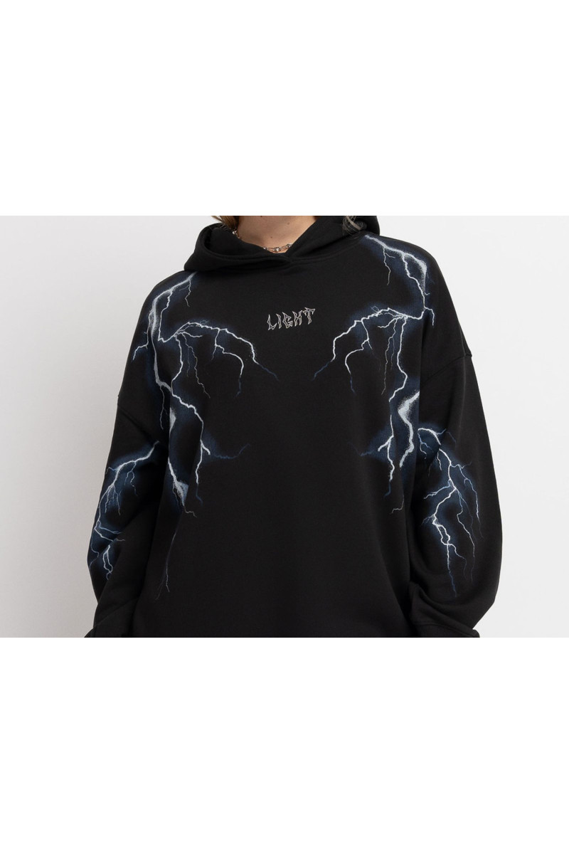 Czarna bluza OVERSIZE z kapturem z nadrukiem na całości, czarny