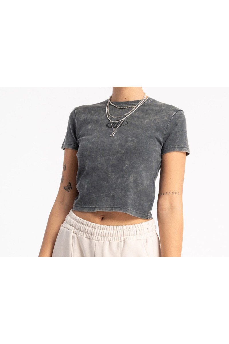 Ciemnoszara bluzka SLIM z efektem sprania, szary