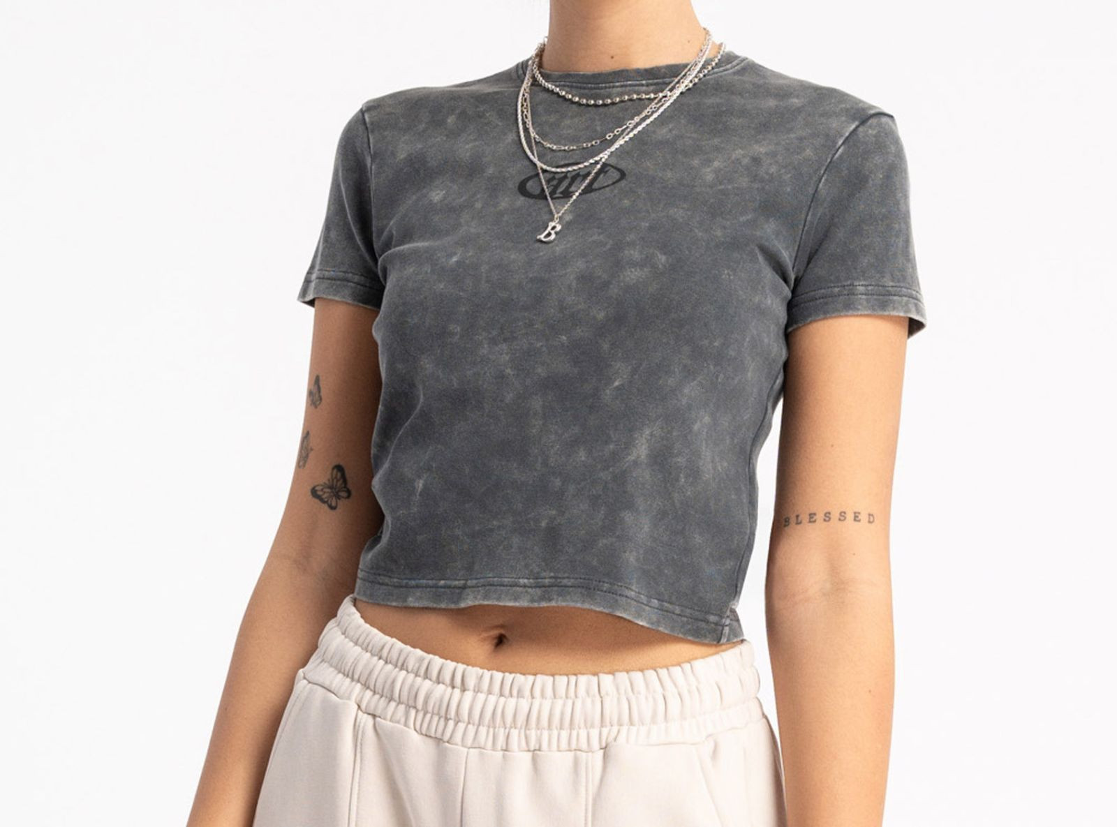 Ciemnoszara bluzka SLIM z efektem sprania