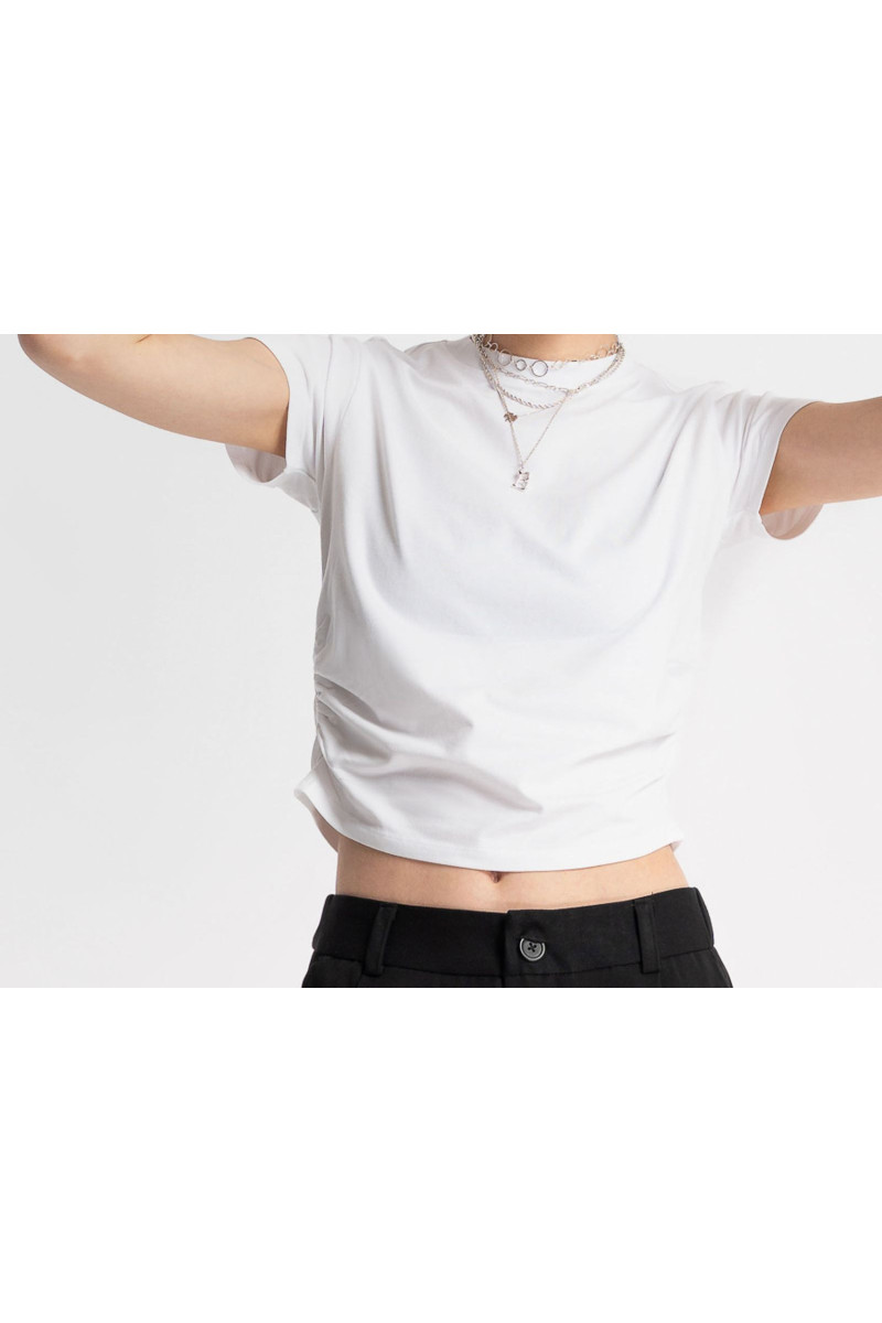 Biała bluzka SLIM z marszczonym dołem, biały