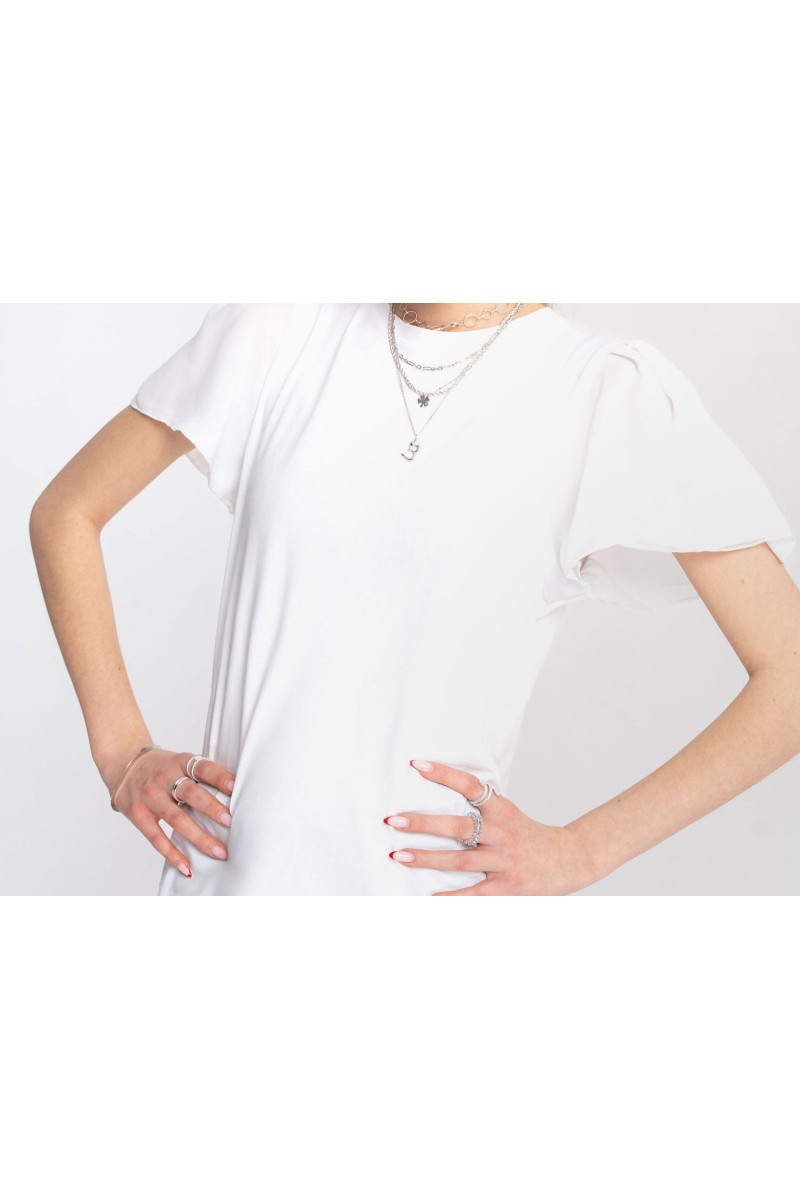 Biała bluzka z ozdobnymi rękawami, biały