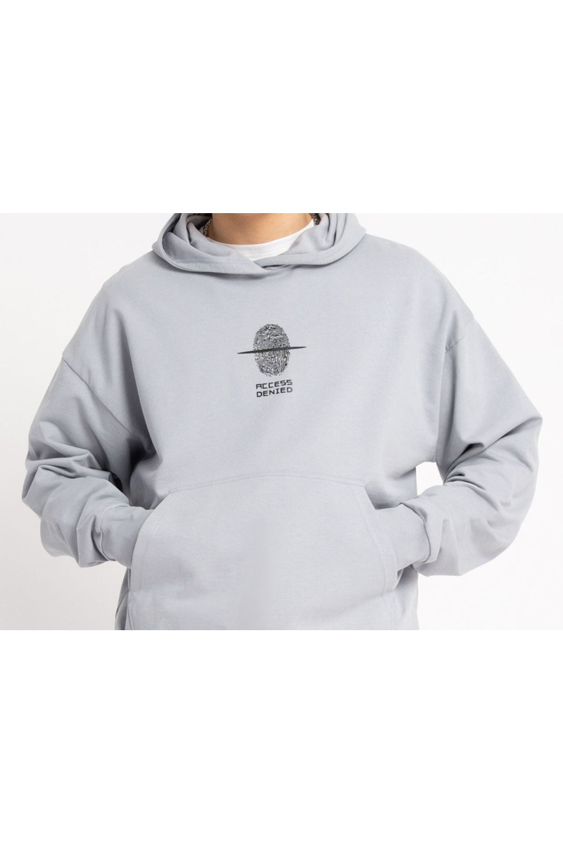 Jasnoniebieska bluza z kapturem BOXY z minimalistycznym nadrukiem, niebieski