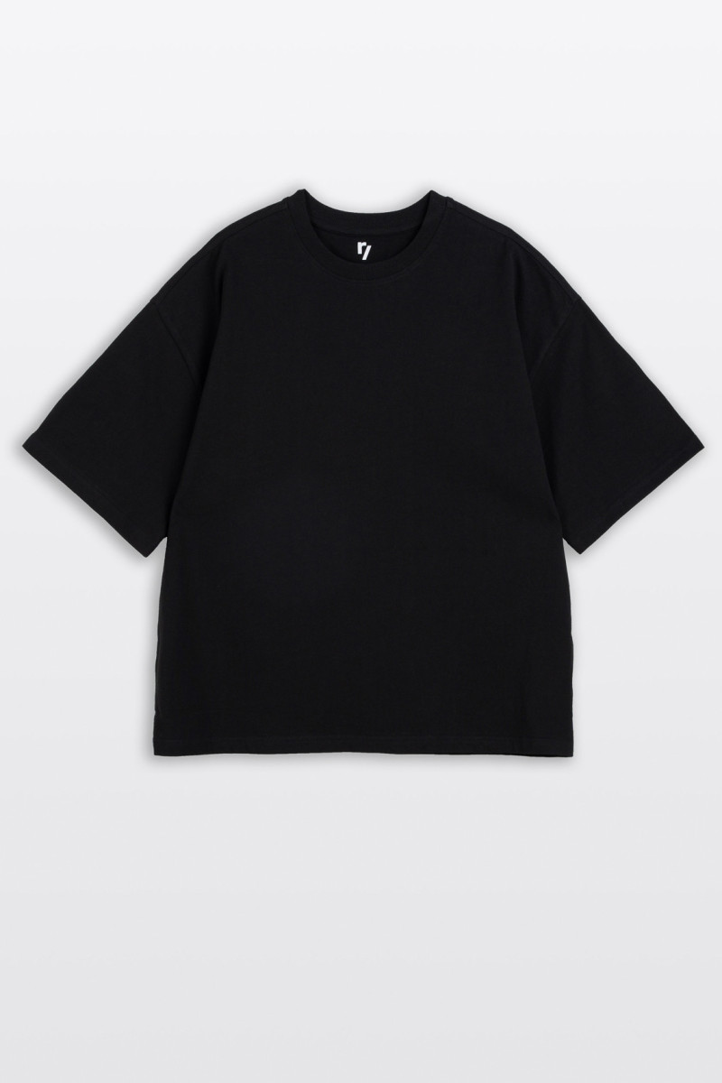 Czarny t-shirt BOXY z autorską grafiką z tyłu, czarny