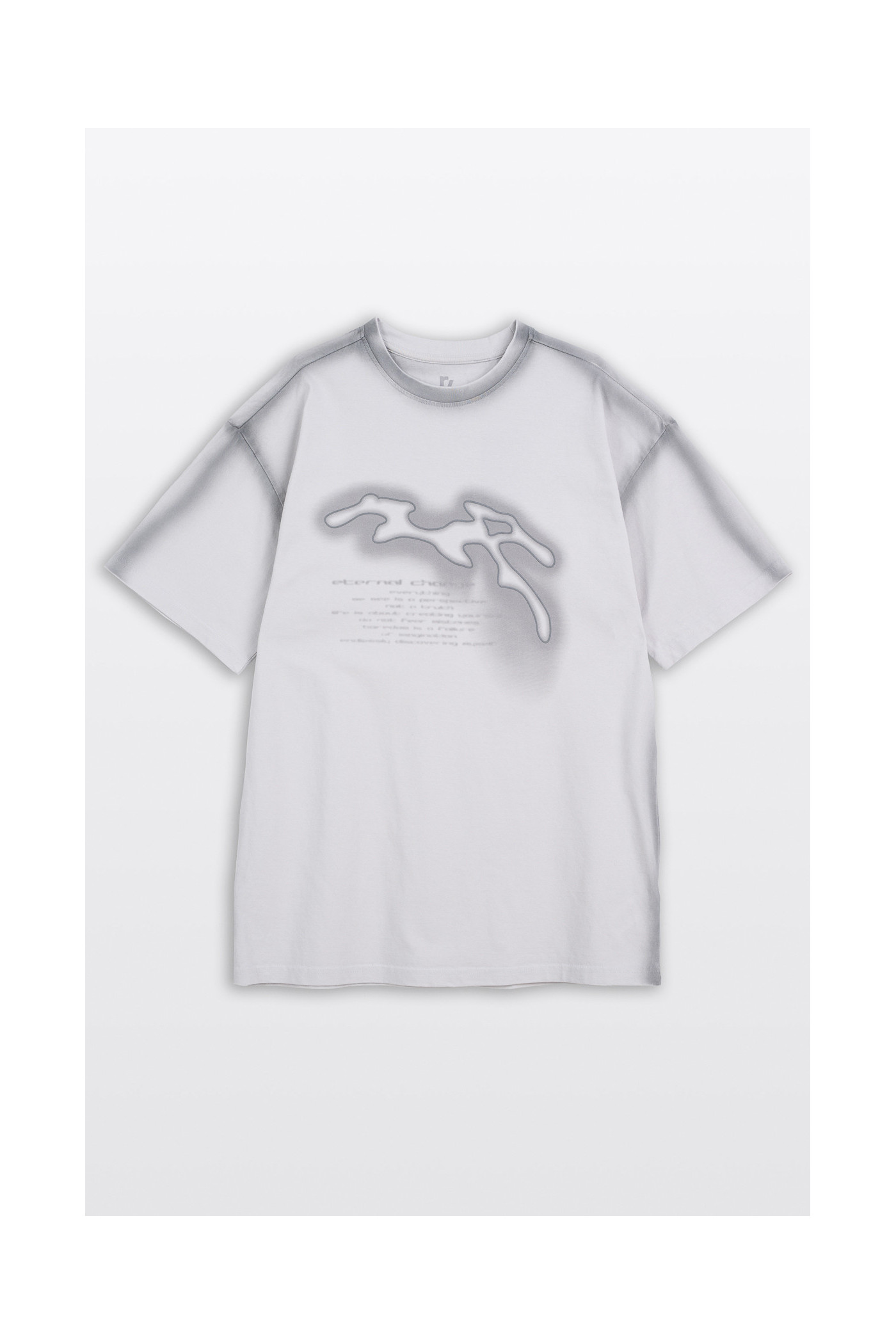 Jasnoszary t-shirt z autorską grafiką z przodu