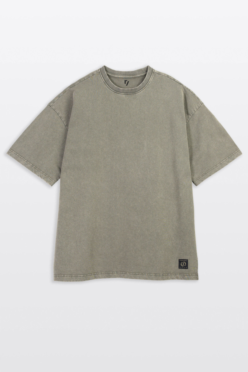 Khaki t-shirt z efektem sprania