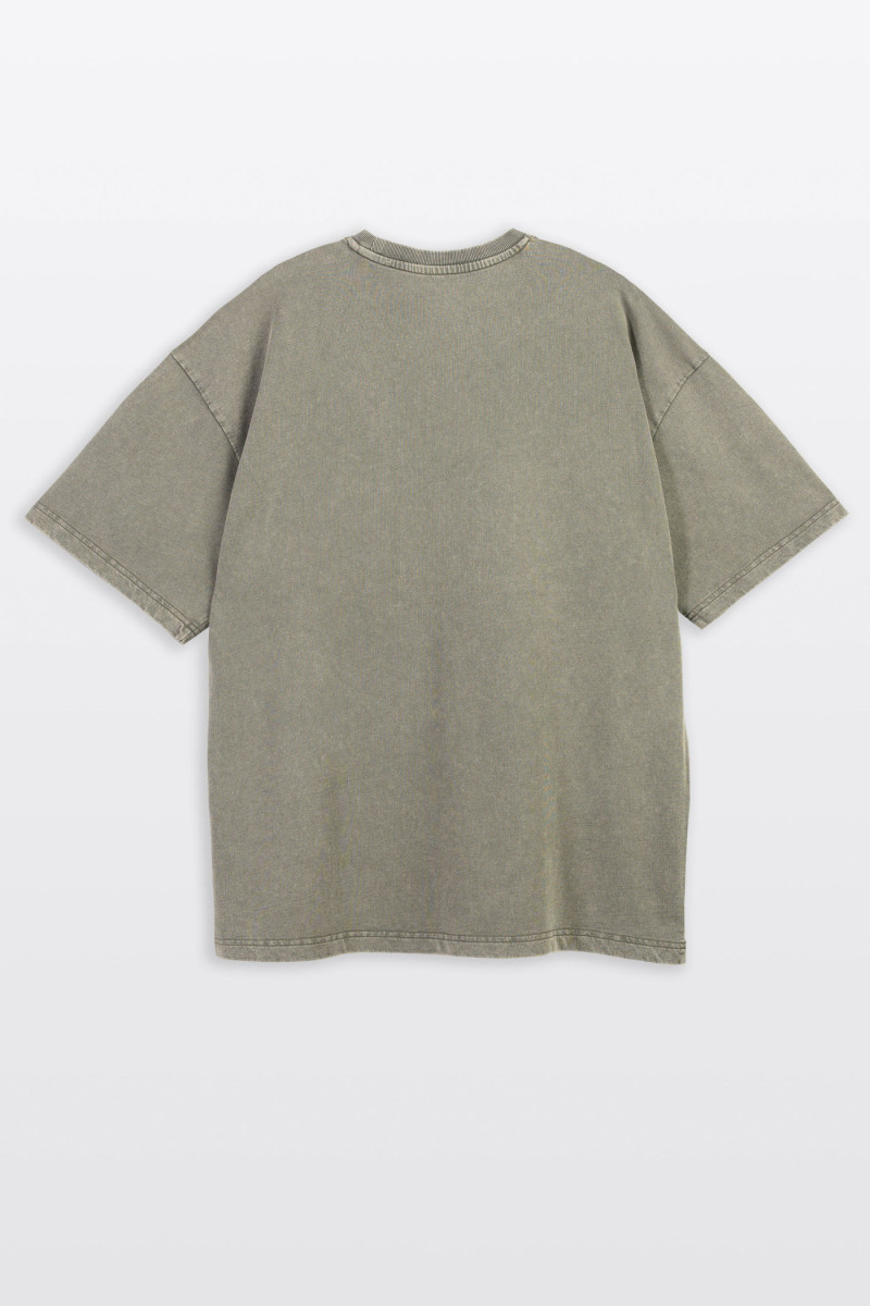 Khaki t-shirt z efektem sprania