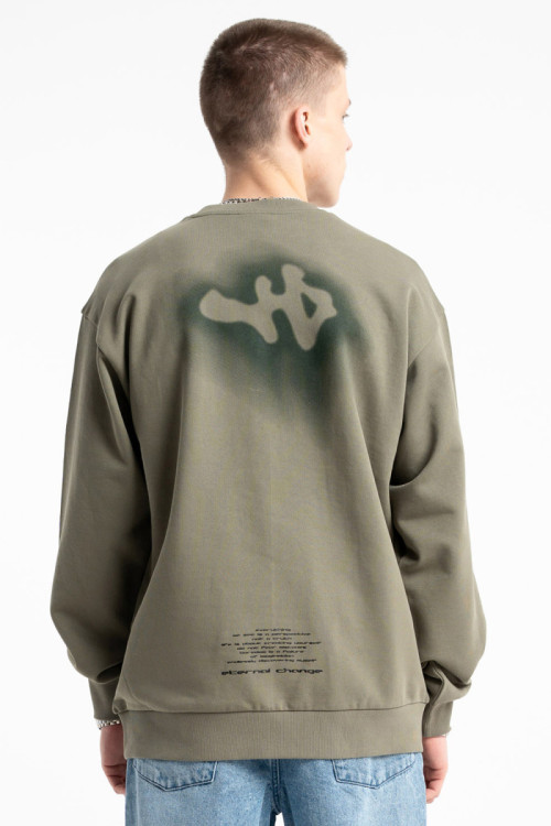 Khaki bluza bez kaptura z nadrukiem z tyłu