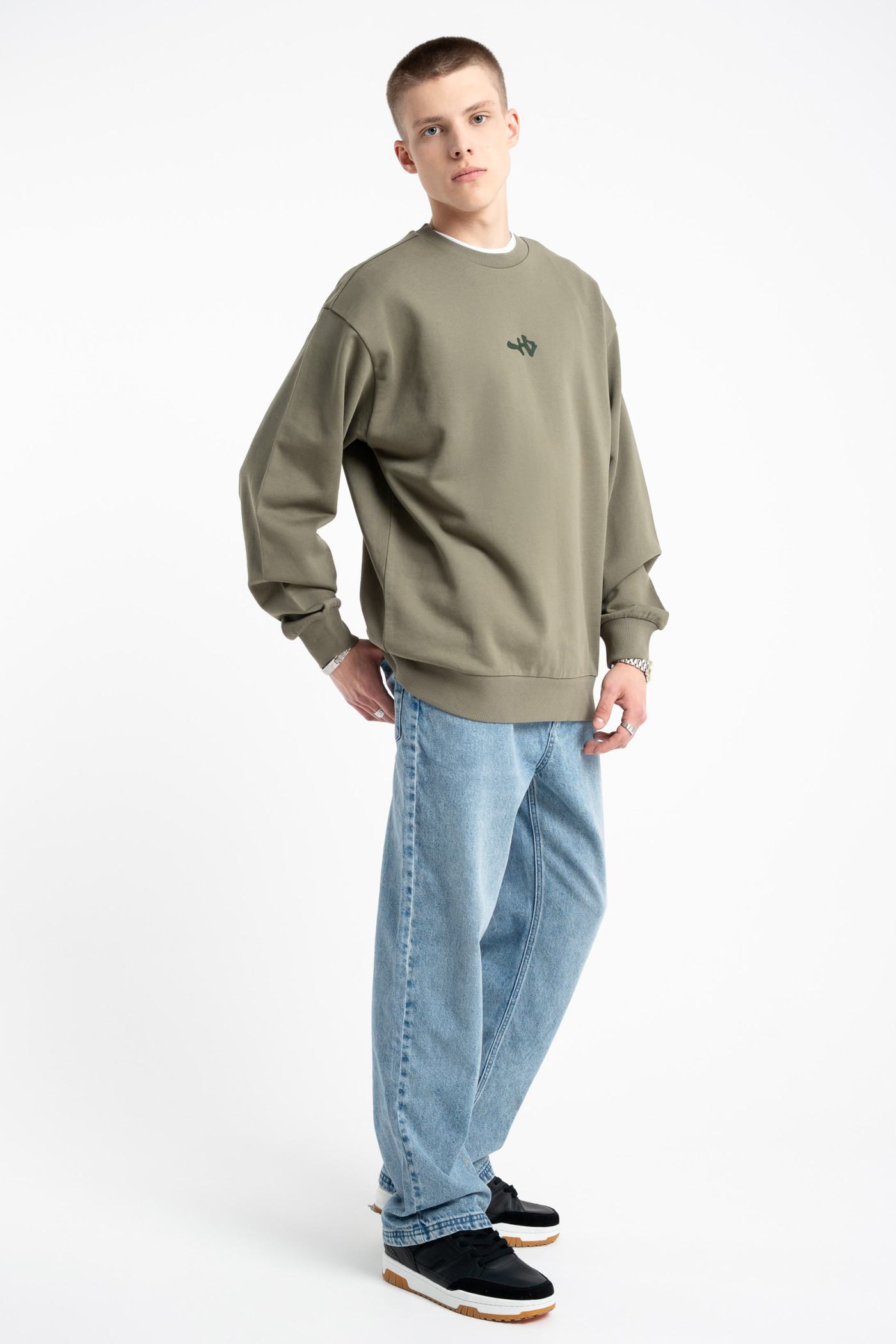 Khaki bluza bez kaptura z nadrukiem z tyłu