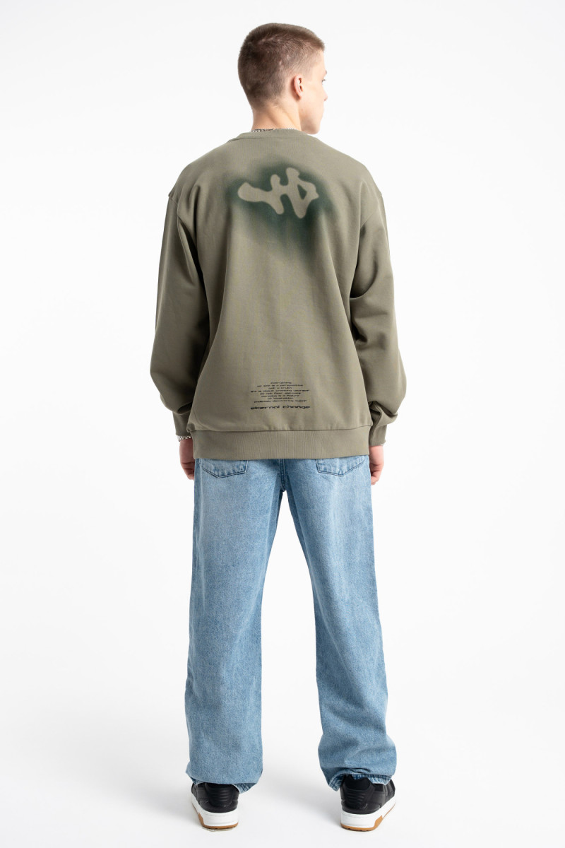 Khaki bluza bez kaptura z nadrukiem z tyłu, khaki