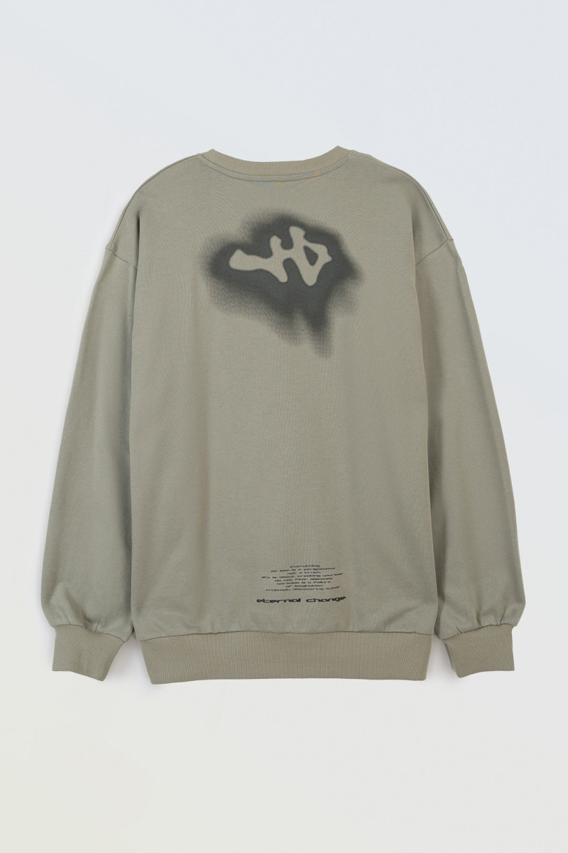Khaki bluza bez kaptura z nadrukiem z tyłu