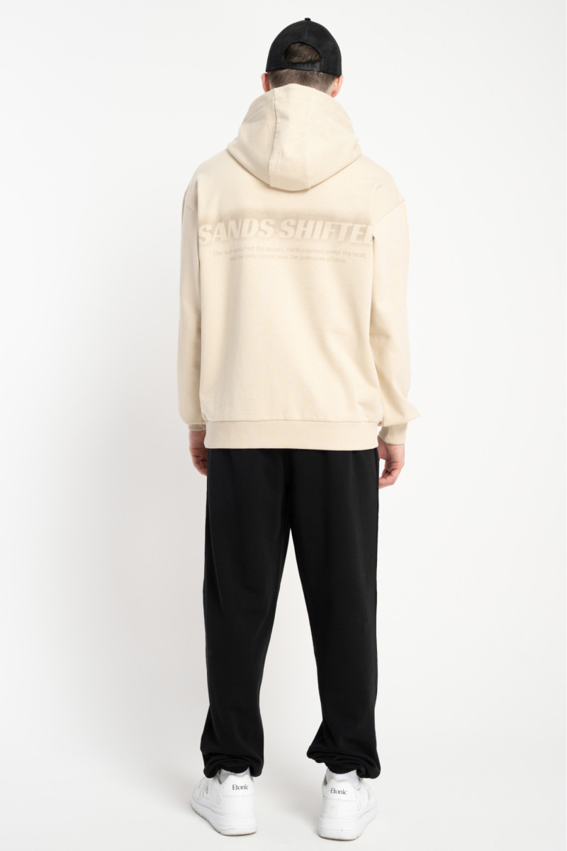 Kremowa bluza REGULAR z kapturem z nadrukiem z tyłu