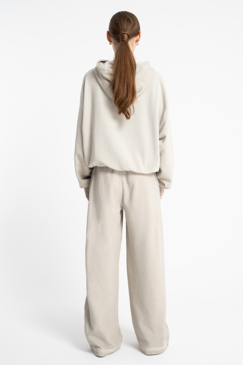 Beżowa bluza BOXY z efektem sprania z kapturem