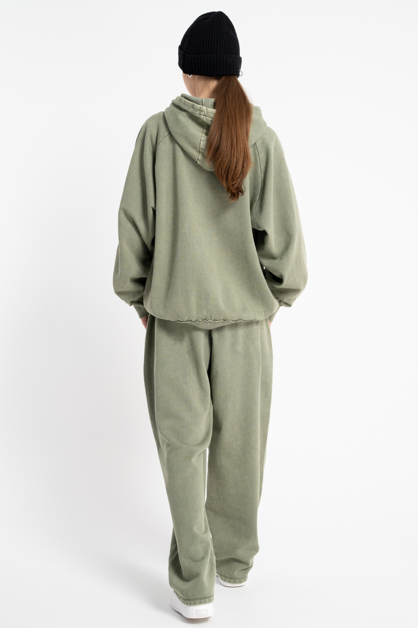 Khaki bluza z kapturem z autorską grafiką z przodu