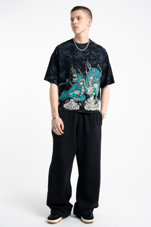 Czarne spodnie dresowe OVERSIZE z szerokimi nogawkami