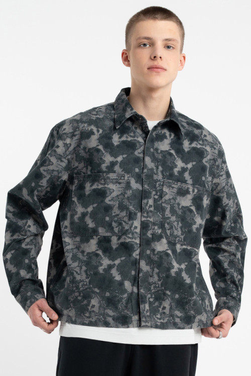 Jeansowa koszula BOXY z nadrukiem na całości