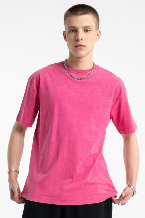 Różowy t-shirt z efektem sprania