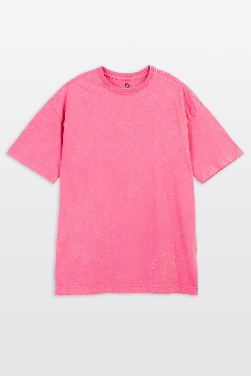 Różowy t-shirt z efektem sprania