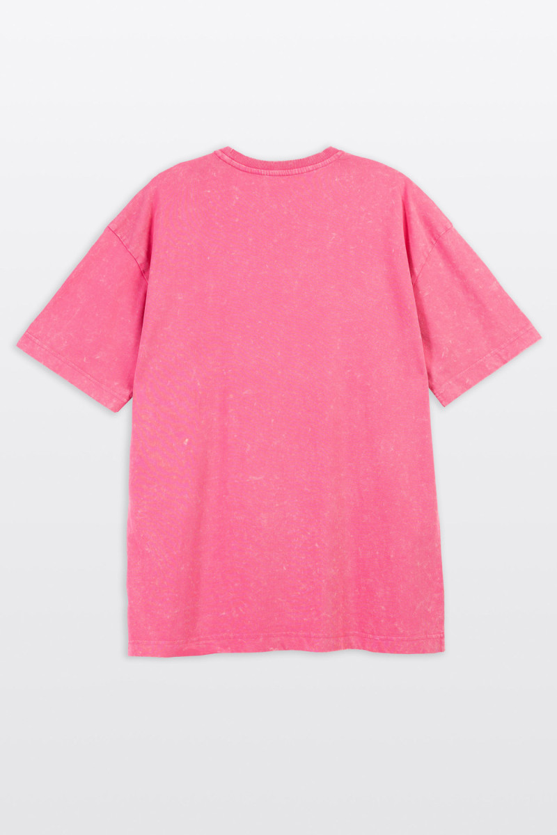 Różowy t-shirt z efektem sprania