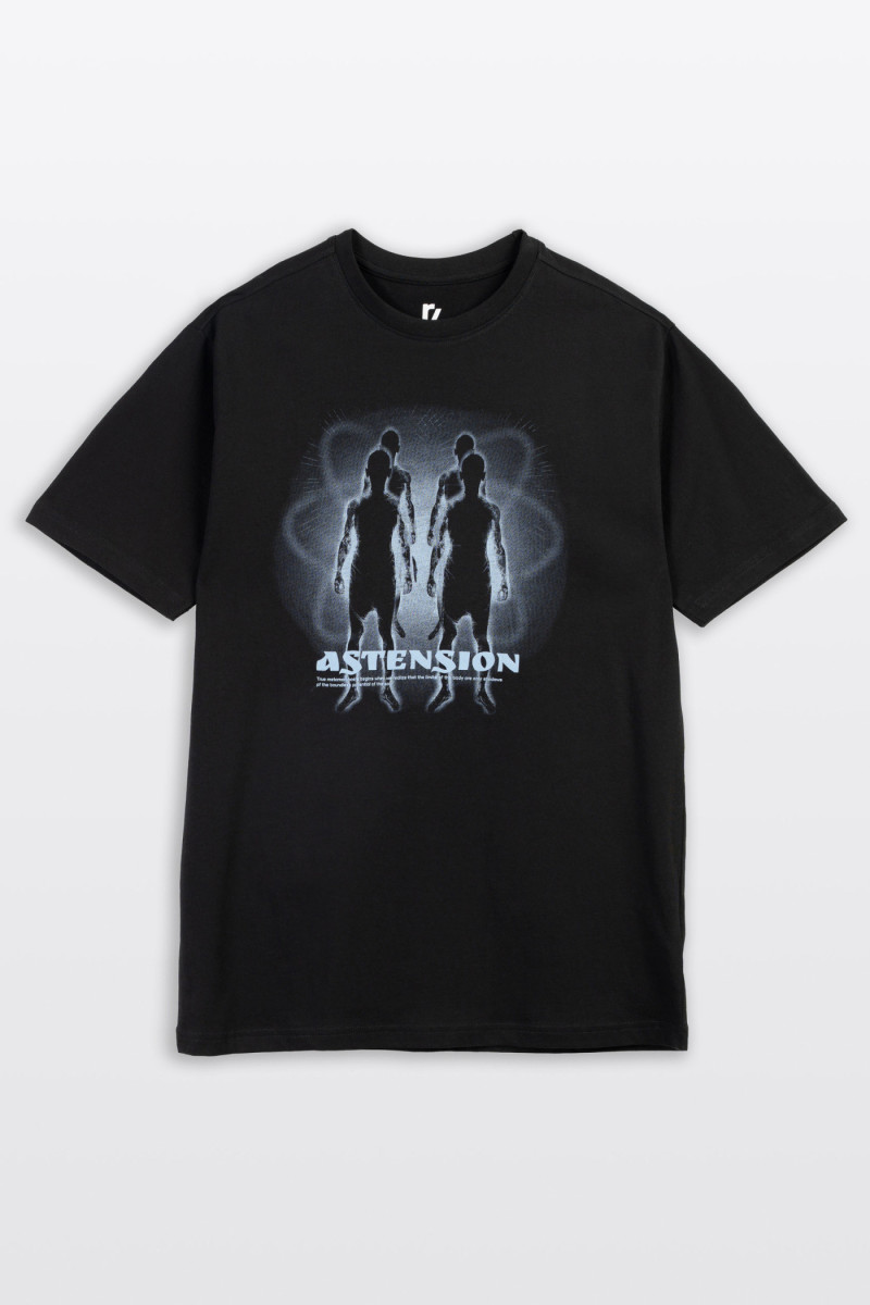 Czarny t-shirt z autorską grafiką z przodu