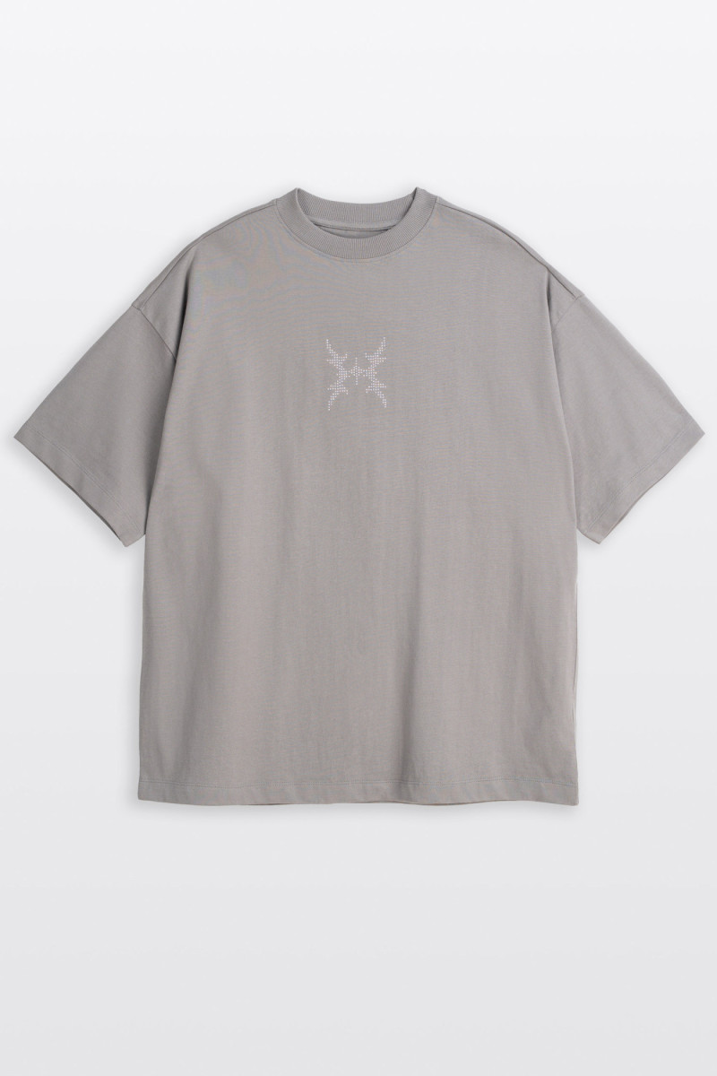 Szary t-shirt z autorską grafiką z tyłu