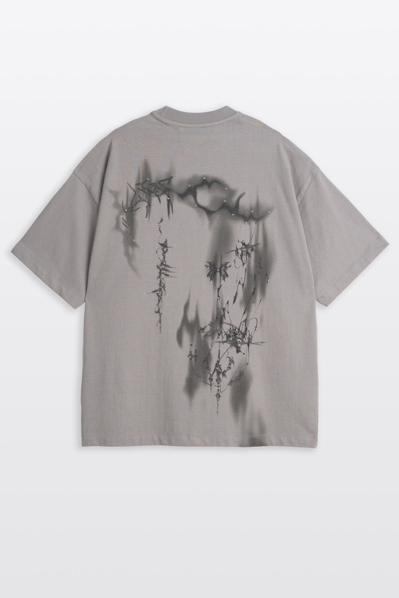 Szary t-shirt z autorską grafiką z tyłu