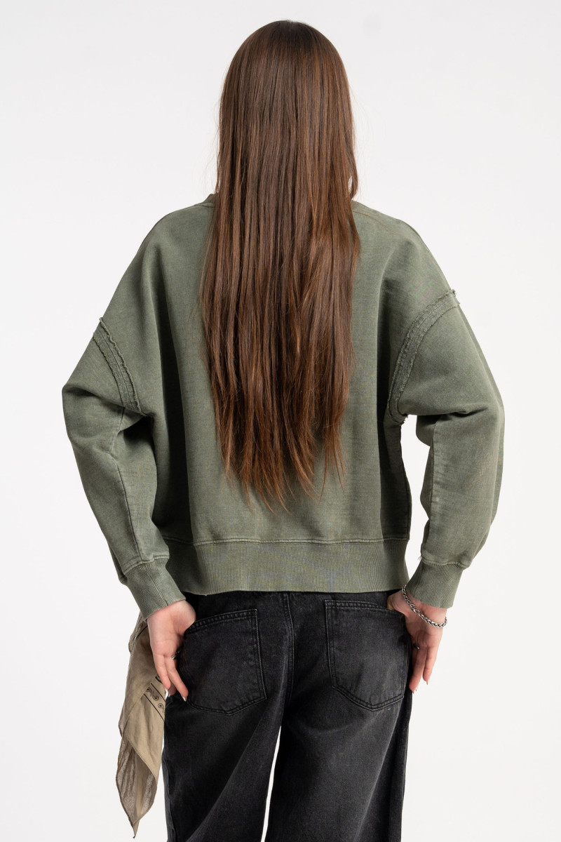 Khaki bluza BOXY bez kaptura z efektem sprania