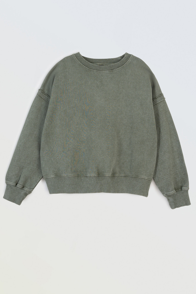 Khaki bluza BOXY bez kaptura z efektem sprania