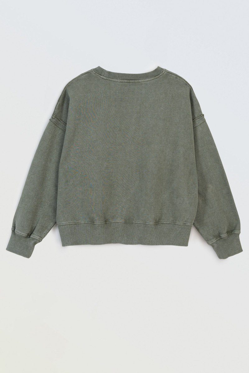 Khaki bluza BOXY bez kaptura z efektem sprania