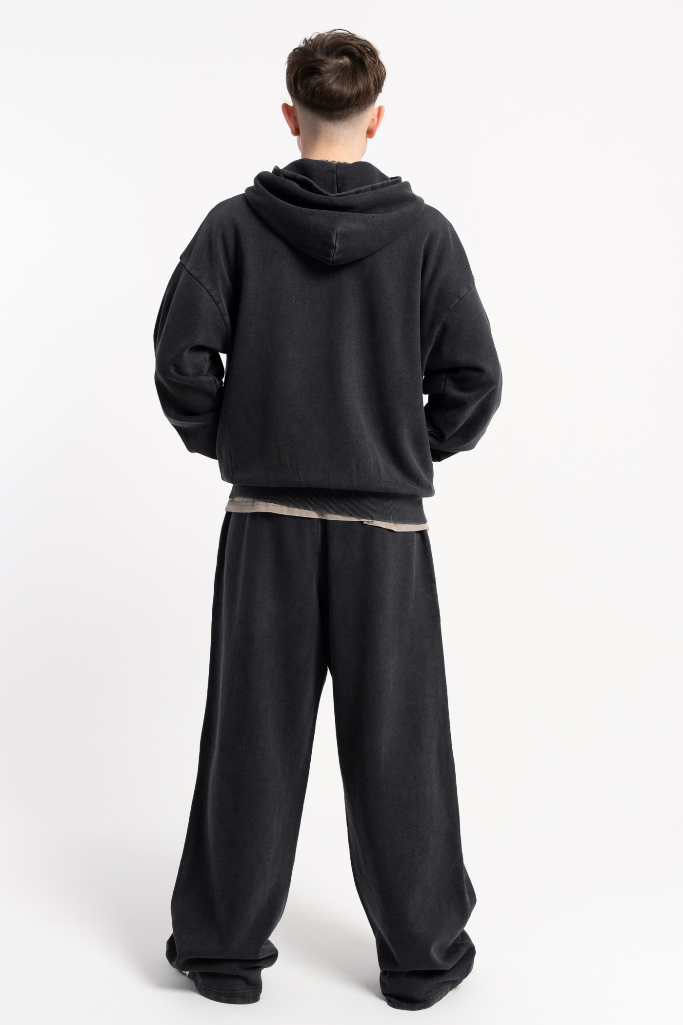 Ciemnoszare spodnie dresowe WIDE LEG z efektem sprania