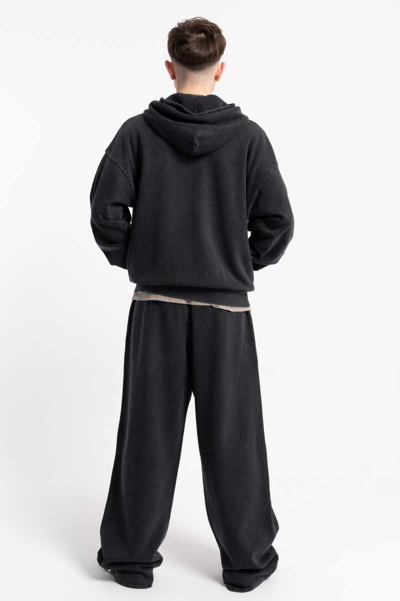Ciemnoszare spodnie dresowe WIDE LEG z efektem sprania