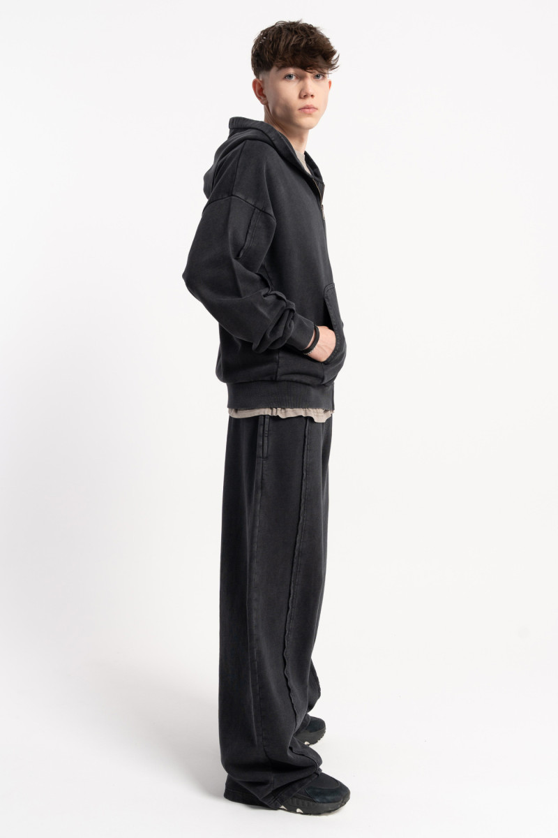 Ciemnoszare spodnie dresowe WIDE LEG z efektem sprania, ciemny szary