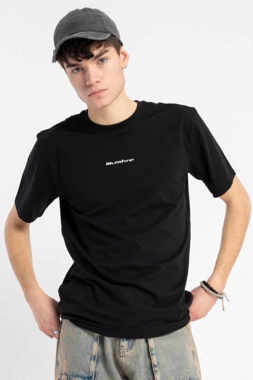 Czarny t-shirt z kontrastowym nadrukiem