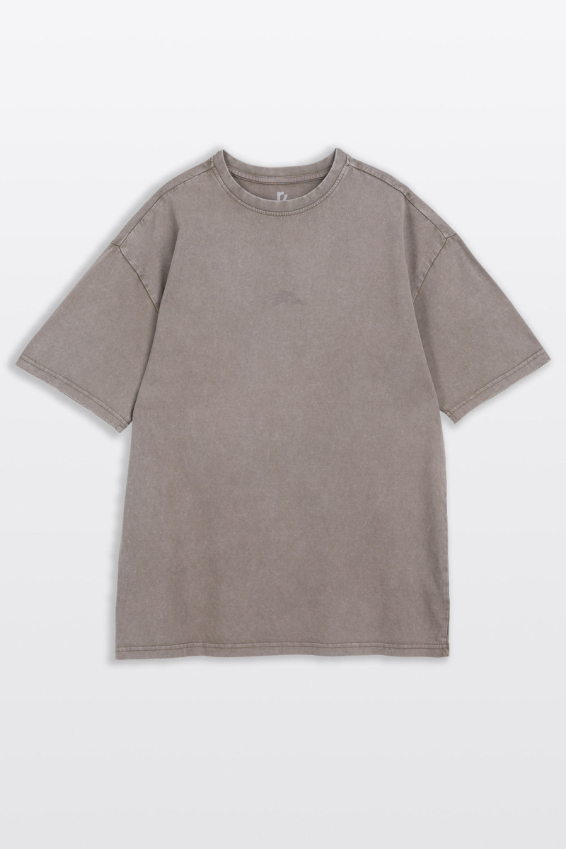 Beżowy t-shirt LOOSE z efektem sprania