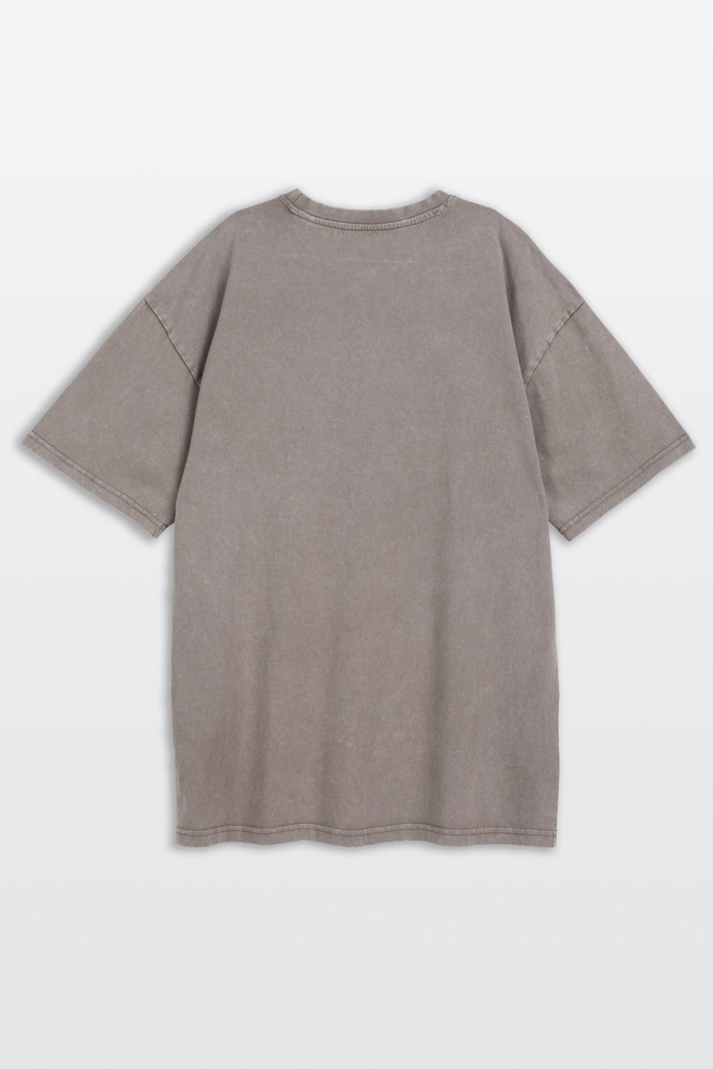 Beżowy t-shirt LOOSE z efektem sprania