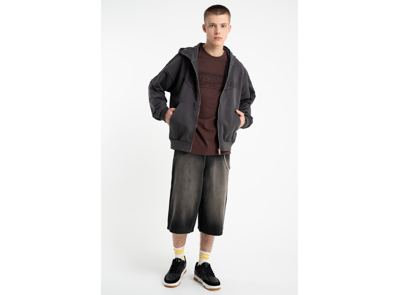 Ciemnoszara bluza BOXY z kapturem zapinana na zamek