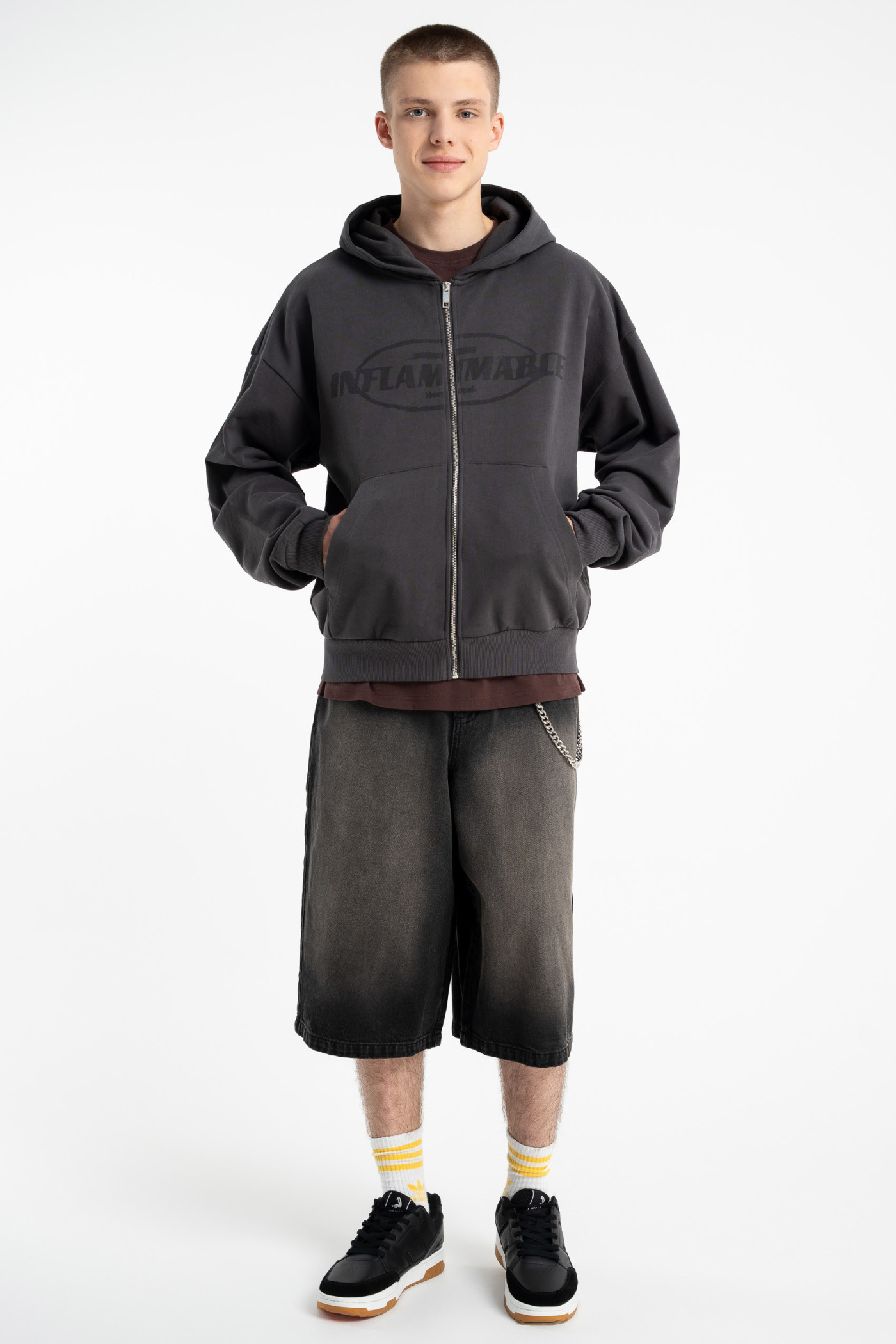 Ciemnoszara bluza BOXY z kapturem zapinana na zamek