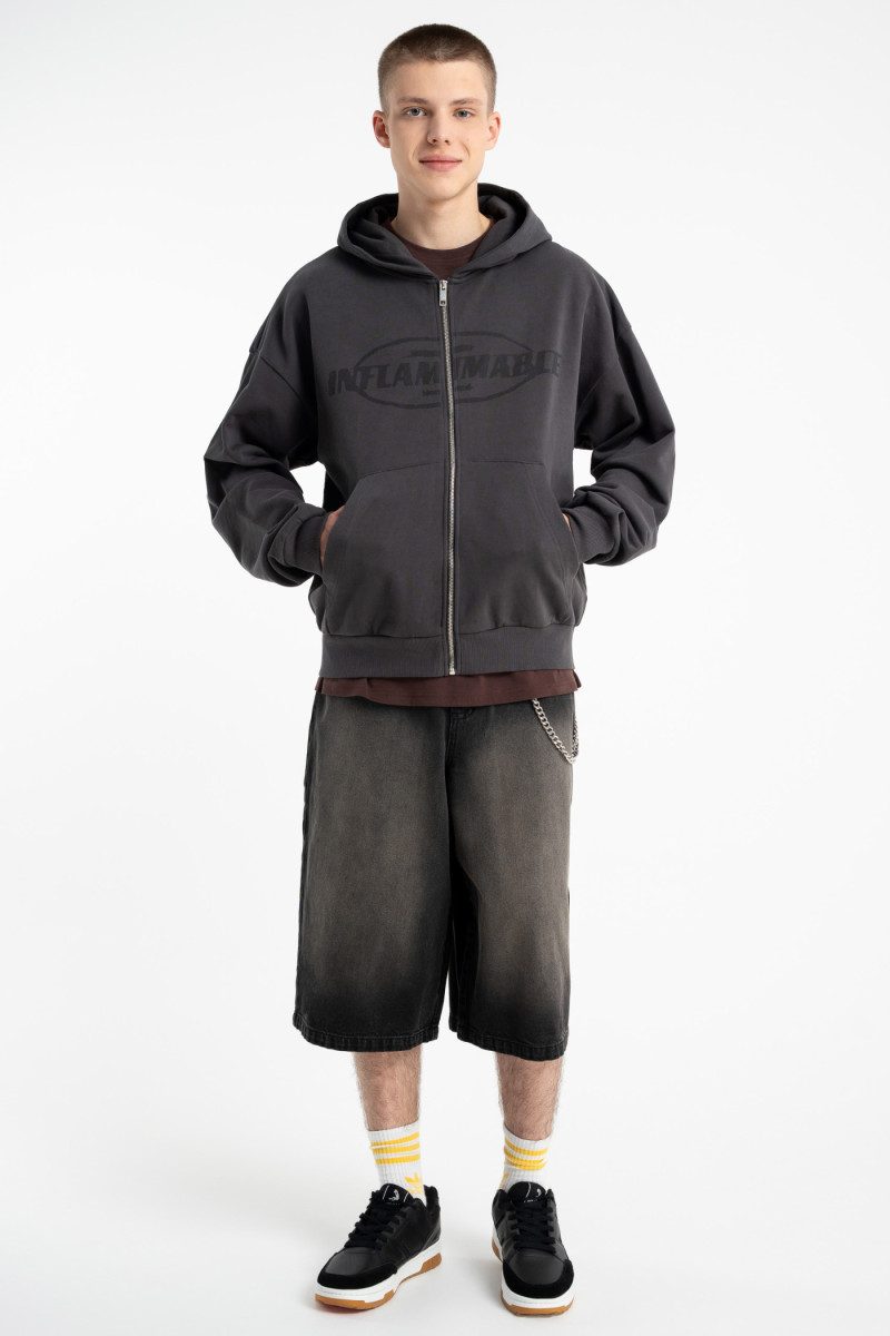 Ciemnoszara bluza BOXY z kapturem zapinana na zamek