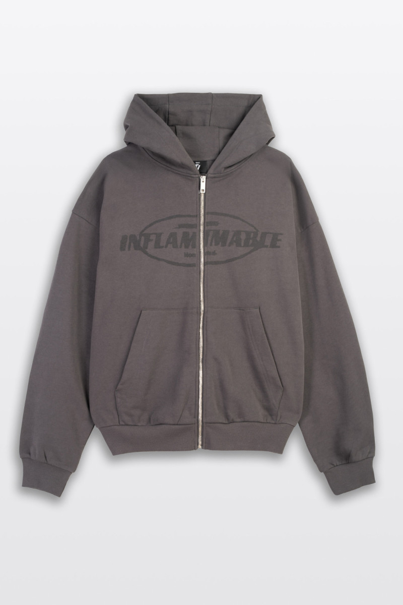 Ciemnoszara bluza BOXY z kapturem zapinana na zamek